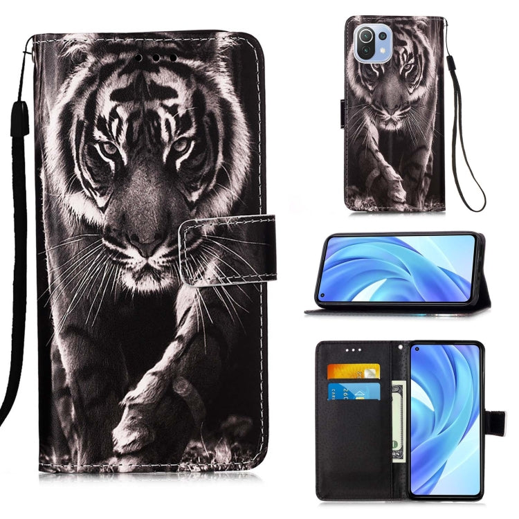 For Xiaomi Mi 11 Lite Colored Drawing Pattern Plain Weave Horizontal Flip Leather Case with Holder & Card Slot & Wallet & Lanyard