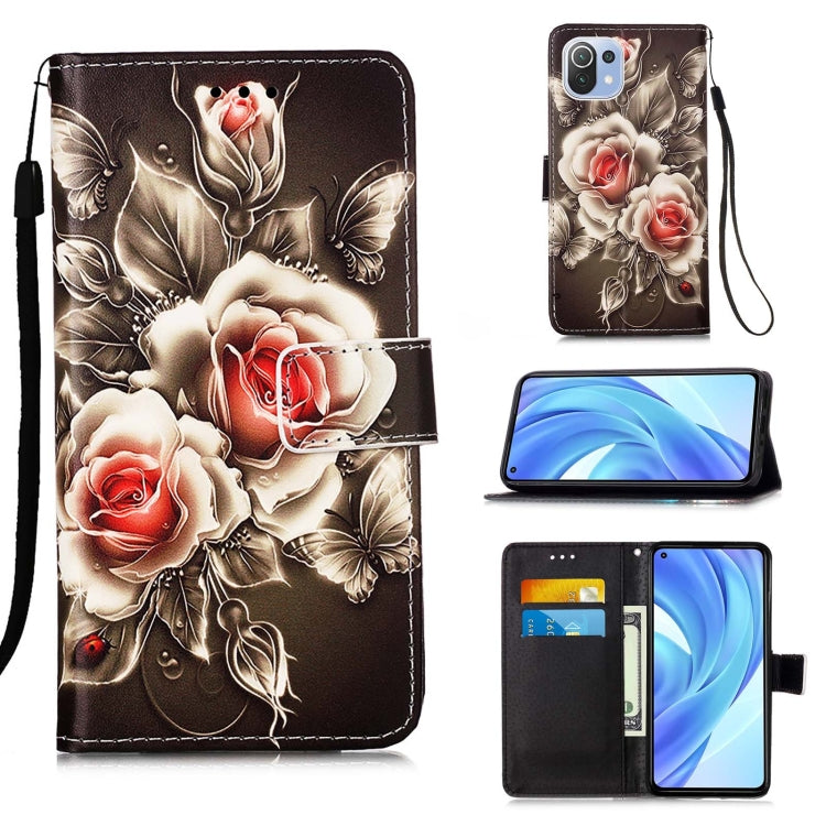 For Xiaomi Mi 11 Lite Colored Drawing Pattern Plain Weave Horizontal Flip Leather Case with Holder & Card Slot & Wallet & Lanyard