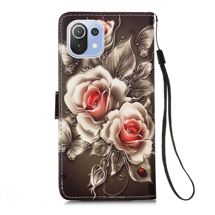For Xiaomi Mi 11 Lite Colored Drawing Pattern Plain Weave Horizontal Flip Leather Case with Holder & Card Slot & Wallet & Lanyard