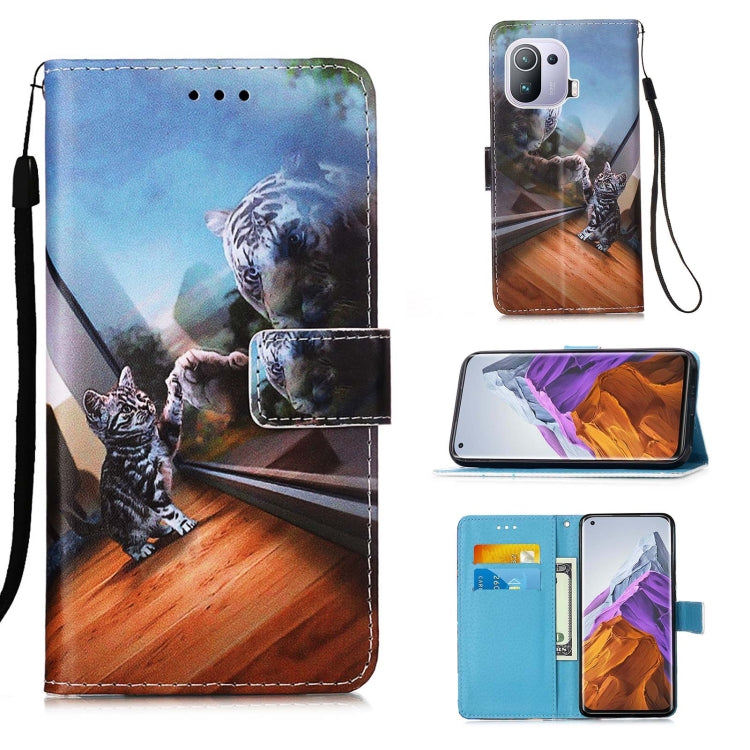 For Xiaomi Mi 11 Pro Colored Drawing Pattern Plain Weave Horizontal Flip Leather Case with Holder & Card Slot & Wallet & Lanyard