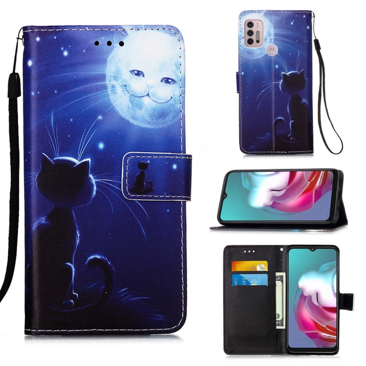 For Motorola Moto G30 / G10 / G10 Power Colored Drawing Pattern Plain Weave Horizontal Flip Leather Case with Holder & Card Slot & Wallet & Lanyard