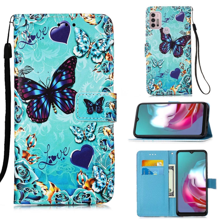 For Motorola Moto G30 / G10 / G10 Power Colored Drawing Pattern Plain Weave Horizontal Flip Leather Case with Holder & Card Slot & Wallet & Lanyard