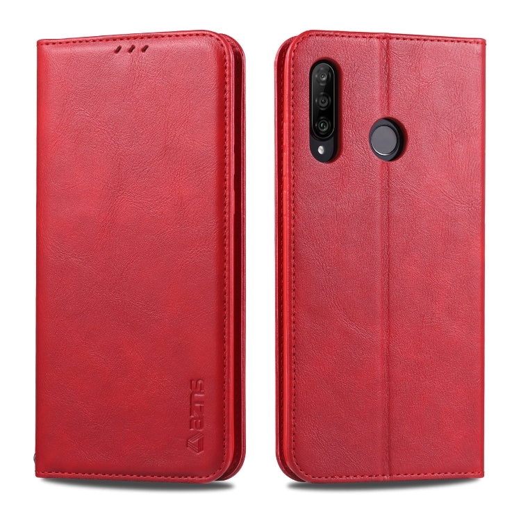 For Huawei P30 Lite / Nova 4e AZNS Retro Texture Magnetic Horizontal Flip PU Leather Case with Holder & Card Slots & Photo Frame