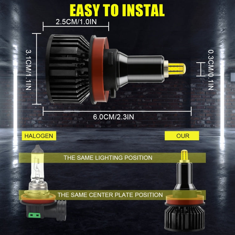 V8 H11 2 PCS DC10-32V / 30W / 6000K / 3800LM IP65 Waterproof Car LED Headlight