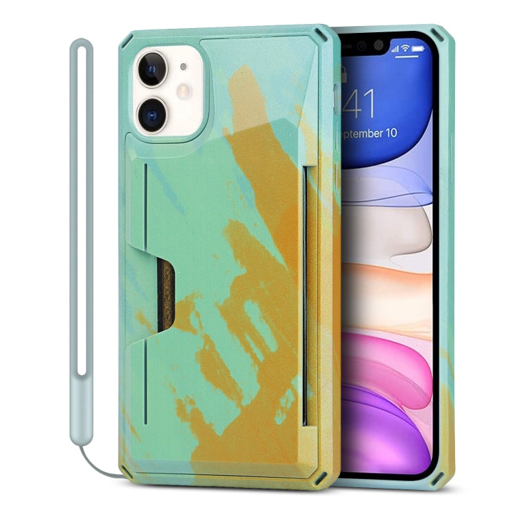 For iPhone 11 Watercolor Painted Armor Shockproof PC Hard Case with Card Slot
