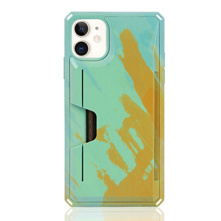 For iPhone 11 Watercolor Painted Armor Shockproof PC Hard Case with Card Slot