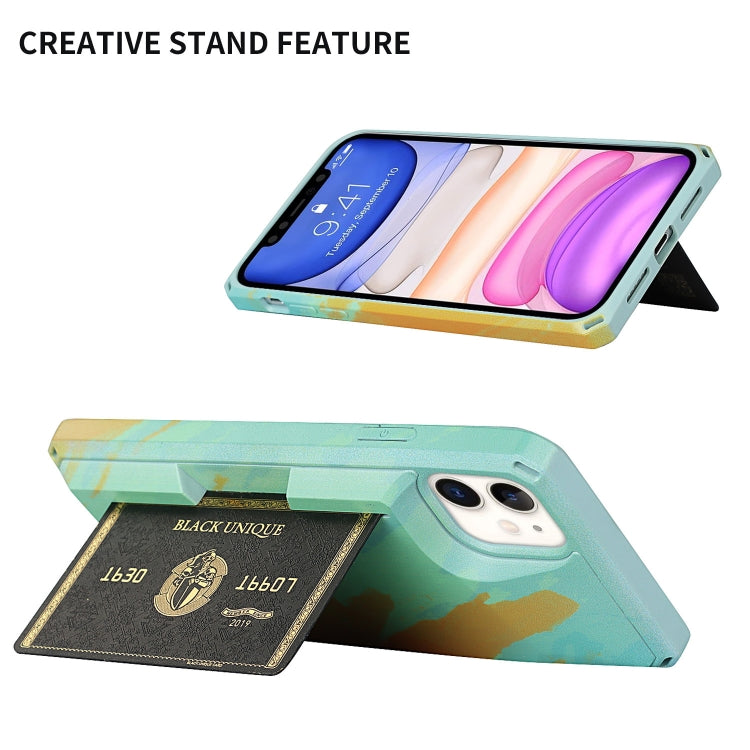 For iPhone 11 Watercolor Painted Armor Shockproof PC Hard Case with Card Slot