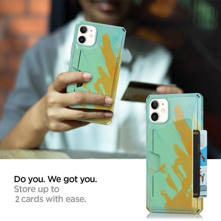 For iPhone 11 Watercolor Painted Armor Shockproof PC Hard Case with Card Slot