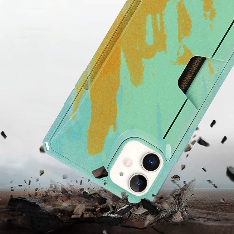For iPhone 11 Watercolor Painted Armor Shockproof PC Hard Case with Card Slot