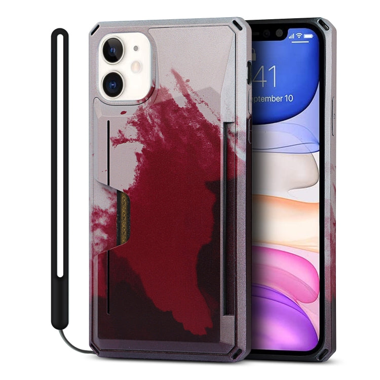 For iPhone 11 Watercolor Painted Armor Shockproof PC Hard Case with Card Slot