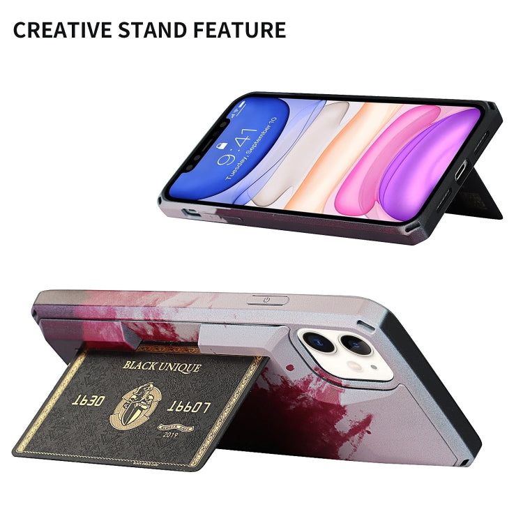 For iPhone 11 Watercolor Painted Armor Shockproof PC Hard Case with Card Slot