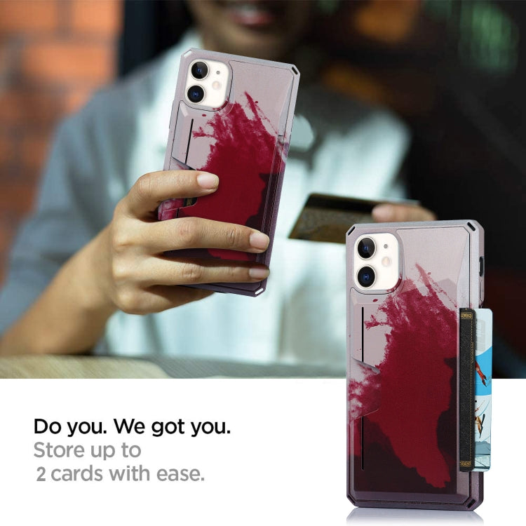 For iPhone 11 Watercolor Painted Armor Shockproof PC Hard Case with Card Slot