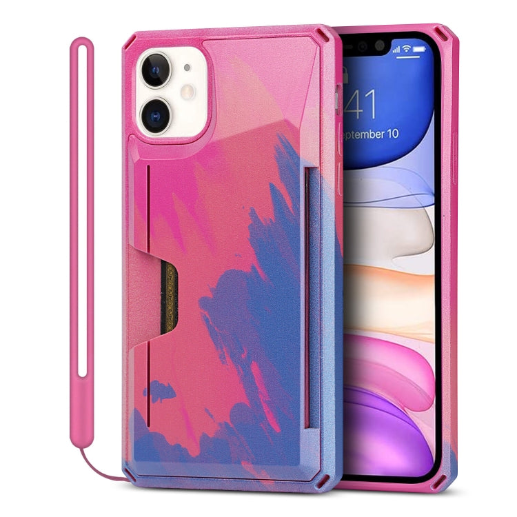 For iPhone 11 Watercolor Painted Armor Shockproof PC Hard Case with Card Slot