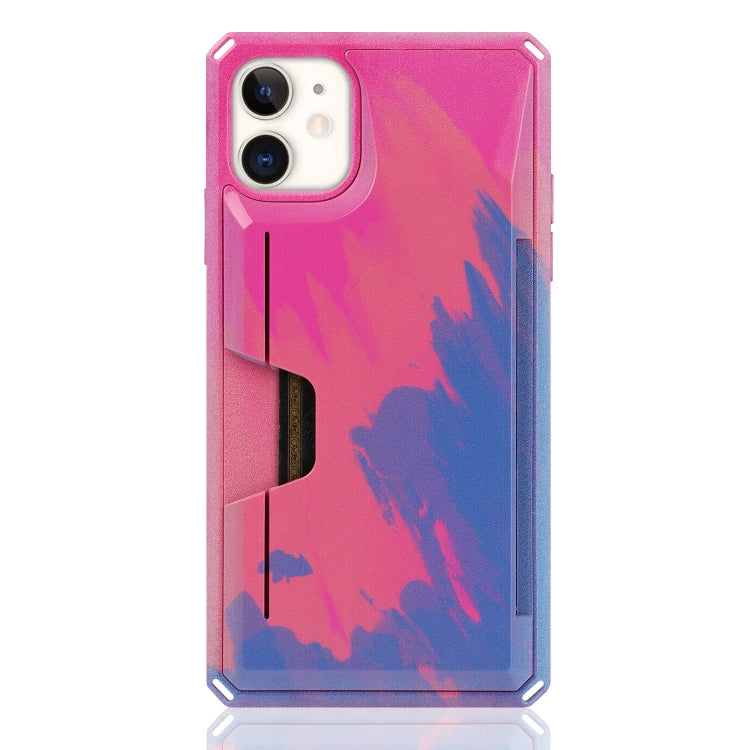 For iPhone 11 Watercolor Painted Armor Shockproof PC Hard Case with Card Slot