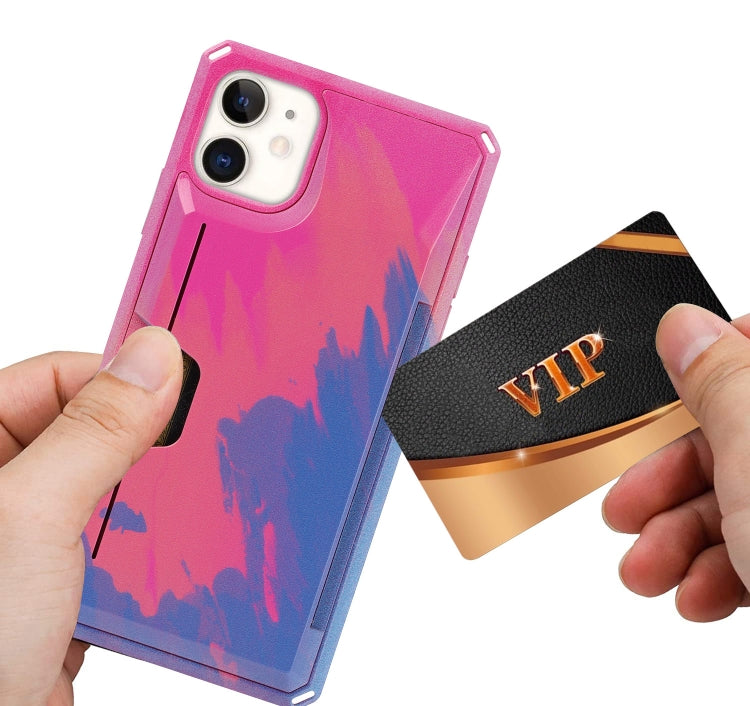 For iPhone 11 Watercolor Painted Armor Shockproof PC Hard Case with Card Slot