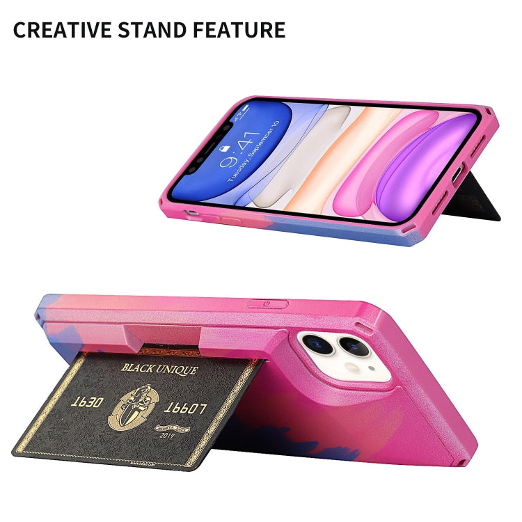 For iPhone 11 Watercolor Painted Armor Shockproof PC Hard Case with Card Slot