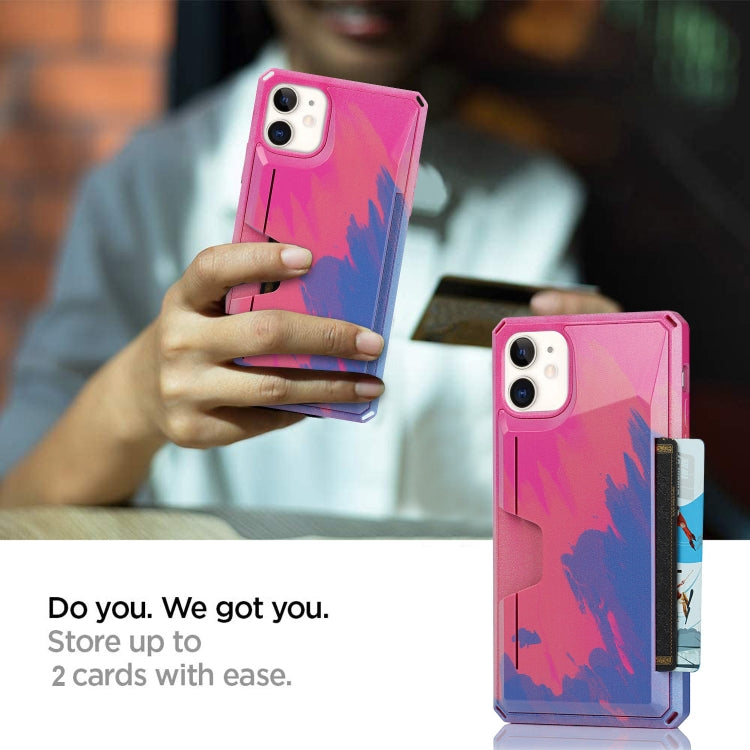 For iPhone 11 Watercolor Painted Armor Shockproof PC Hard Case with Card Slot