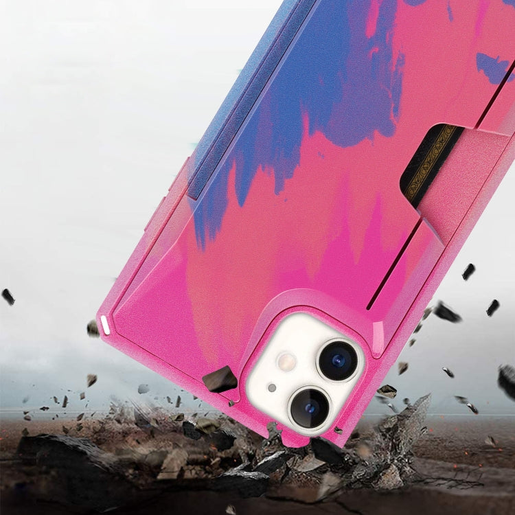 For iPhone 11 Watercolor Painted Armor Shockproof PC Hard Case with Card Slot