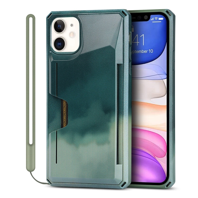 For iPhone 11 Watercolor Painted Armor Shockproof PC Hard Case with Card Slot