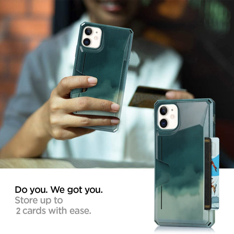 For iPhone 11 Watercolor Painted Armor Shockproof PC Hard Case with Card Slot