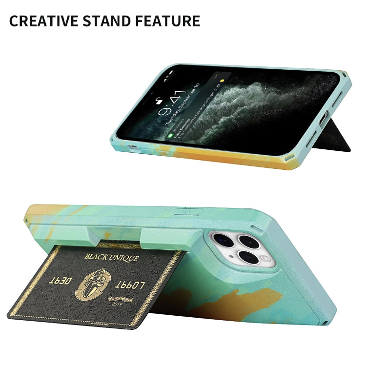 For iPhone 11 Pro Watercolor Painted Armor Shockproof PC Hard Case with Card Slot