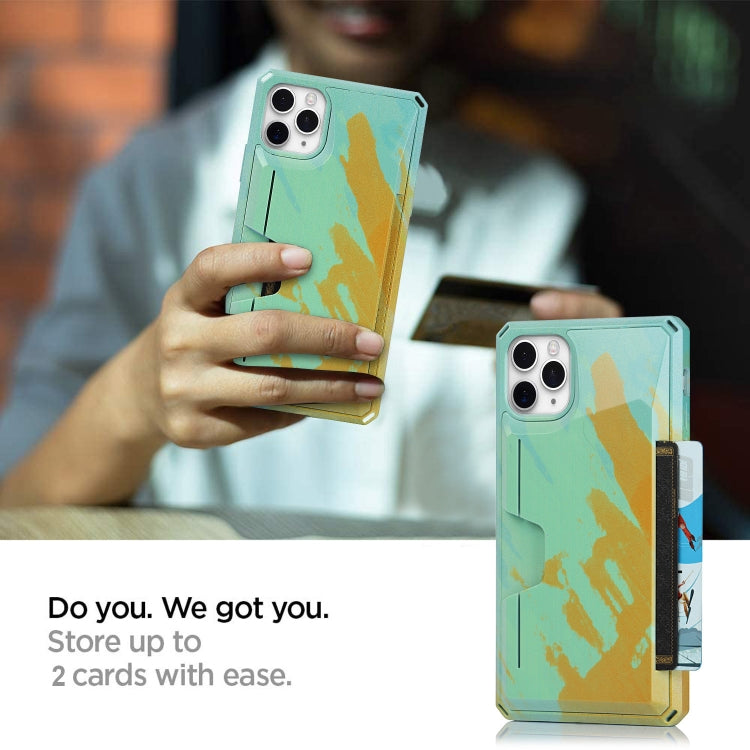 For iPhone 11 Pro Watercolor Painted Armor Shockproof PC Hard Case with Card Slot