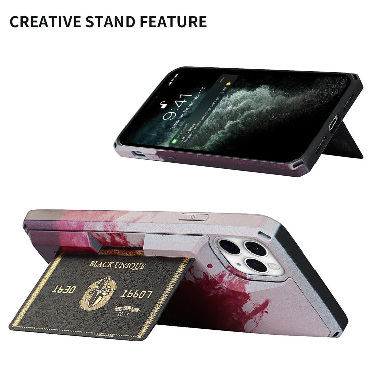 For iPhone 11 Pro Watercolor Painted Armor Shockproof PC Hard Case with Card Slot