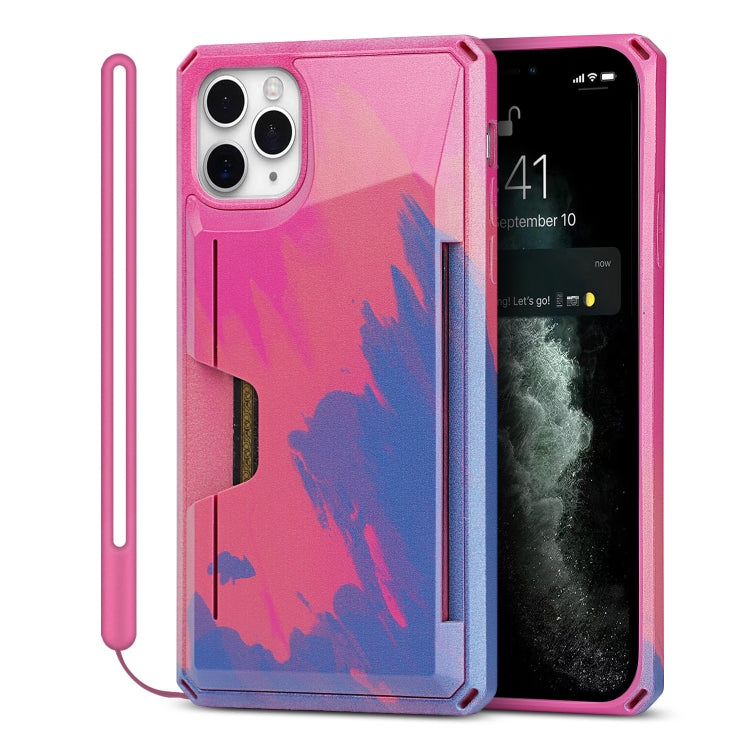 For iPhone 11 Pro Watercolor Painted Armor Shockproof PC Hard Case with Card Slot