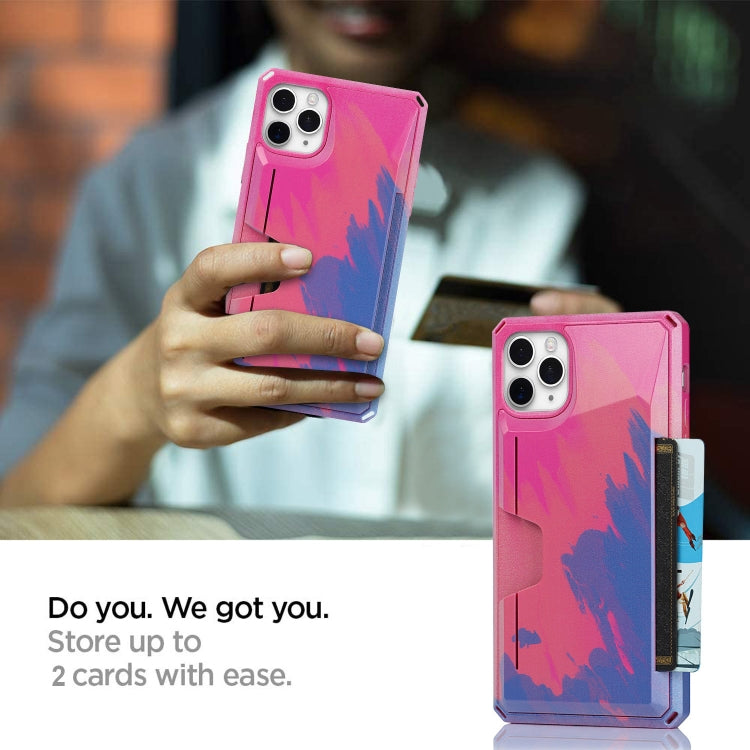 For iPhone 11 Pro Watercolor Painted Armor Shockproof PC Hard Case with Card Slot