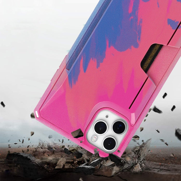 For iPhone 11 Pro Watercolor Painted Armor Shockproof PC Hard Case with Card Slot
