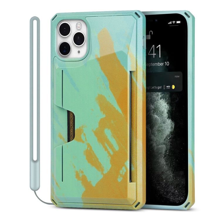 For iPhone 11 Pro Max Watercolor Painted Armor Shockproof PC Hard Case with Card Slot