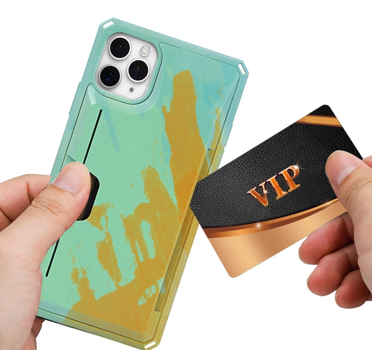 For iPhone 11 Pro Max Watercolor Painted Armor Shockproof PC Hard Case with Card Slot