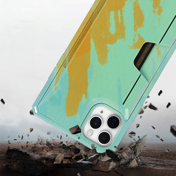For iPhone 11 Pro Max Watercolor Painted Armor Shockproof PC Hard Case with Card Slot
