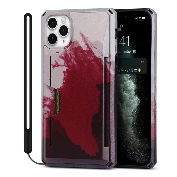 For iPhone 11 Pro Max Watercolor Painted Armor Shockproof PC Hard Case with Card Slot