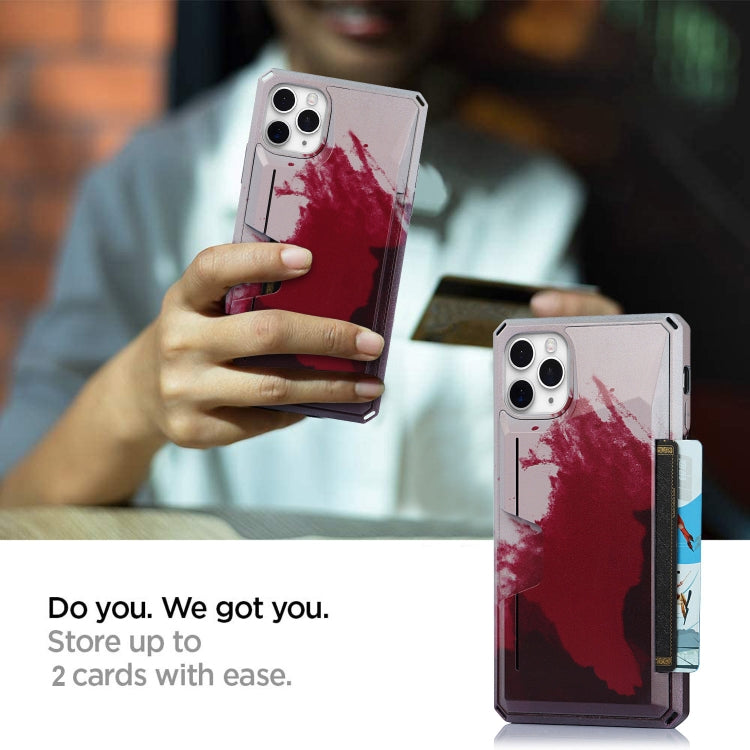 For iPhone 11 Pro Max Watercolor Painted Armor Shockproof PC Hard Case with Card Slot