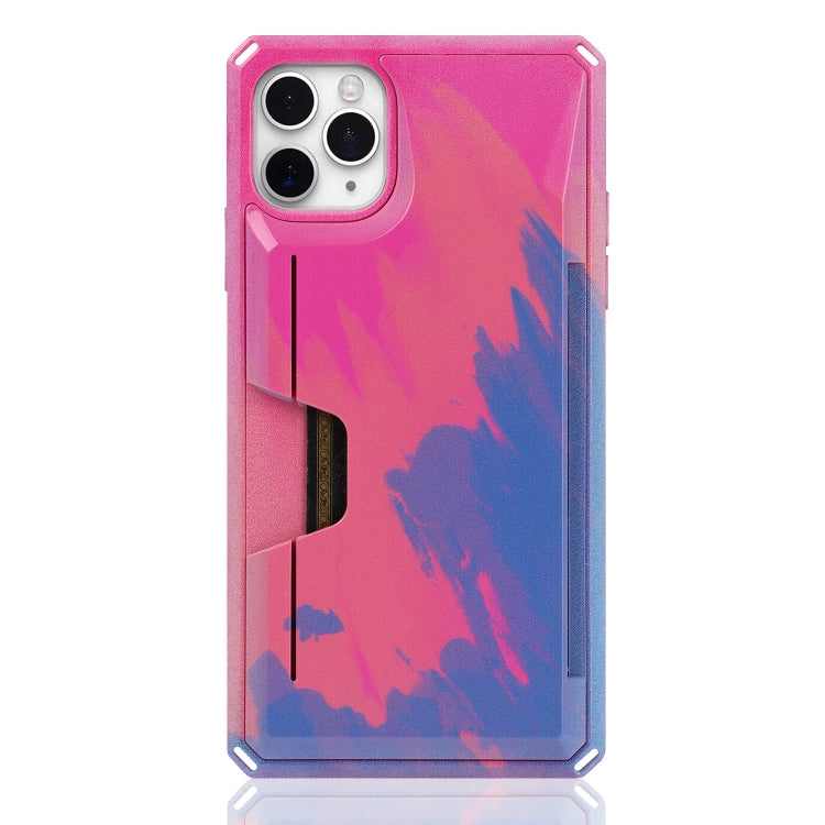 For iPhone 11 Pro Max Watercolor Painted Armor Shockproof PC Hard Case with Card Slot