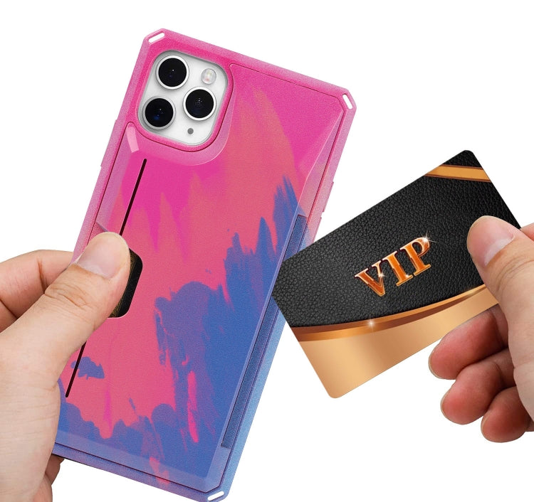 For iPhone 11 Pro Max Watercolor Painted Armor Shockproof PC Hard Case with Card Slot