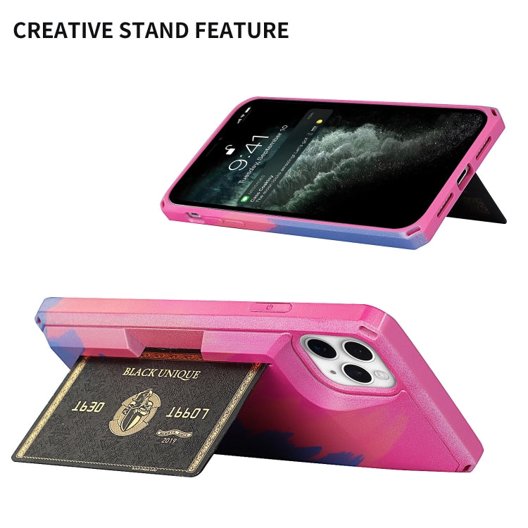 For iPhone 11 Pro Max Watercolor Painted Armor Shockproof PC Hard Case with Card Slot