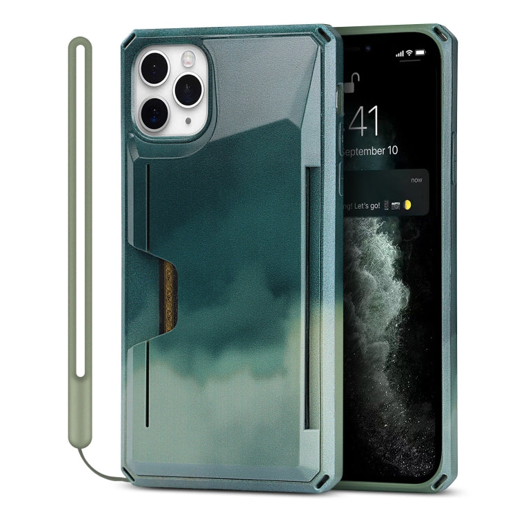 For iPhone 11 Pro Max Watercolor Painted Armor Shockproof PC Hard Case with Card Slot
