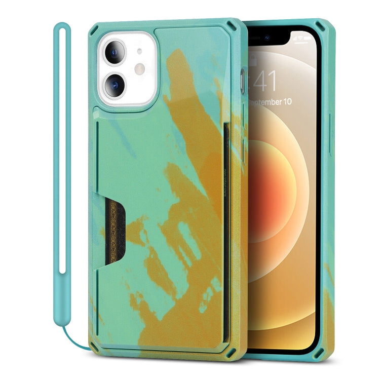 For iPhone 12 mini Watercolor Painted Armor Shockproof PC Hard Case with Card Slot