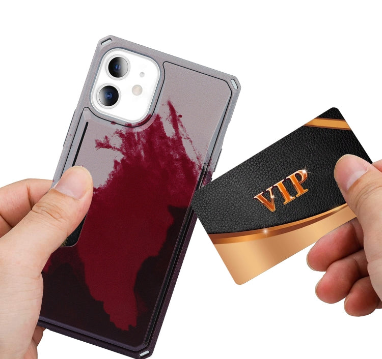 For iPhone 12 mini Watercolor Painted Armor Shockproof PC Hard Case with Card Slot