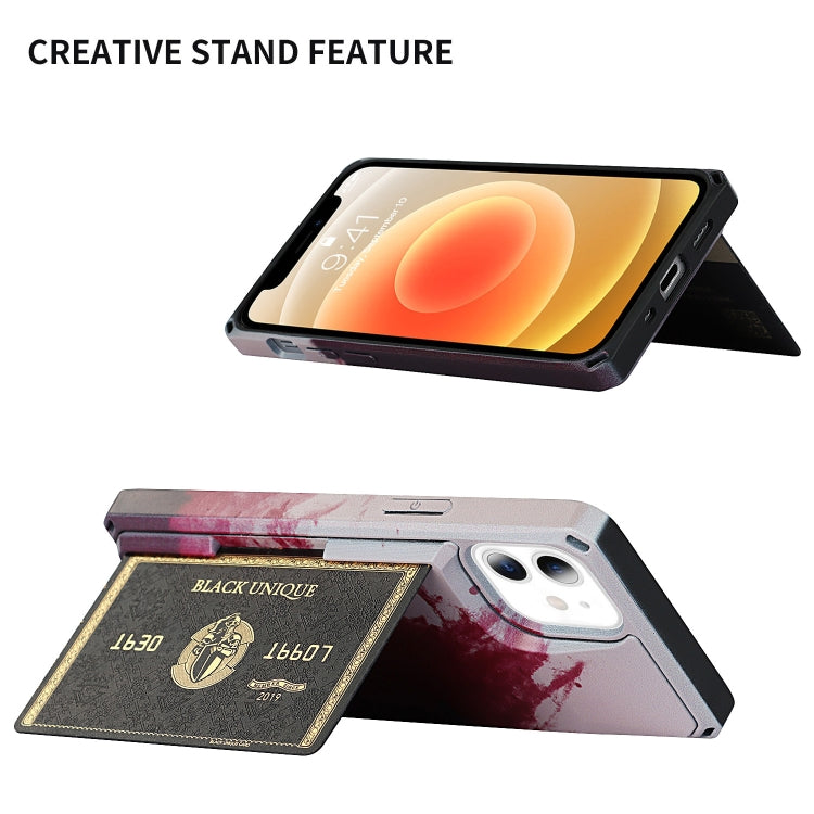 For iPhone 12 mini Watercolor Painted Armor Shockproof PC Hard Case with Card Slot