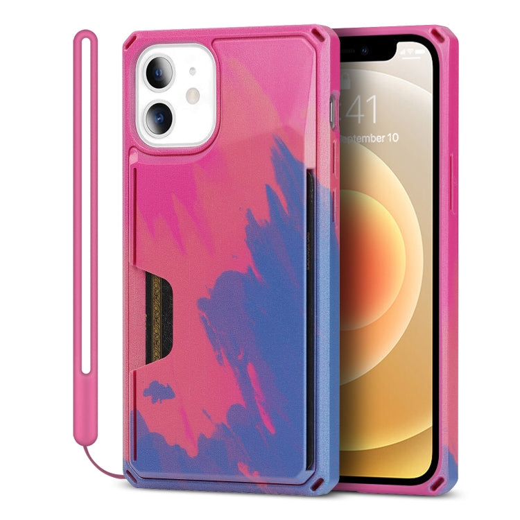 For iPhone 12 mini Watercolor Painted Armor Shockproof PC Hard Case with Card Slot
