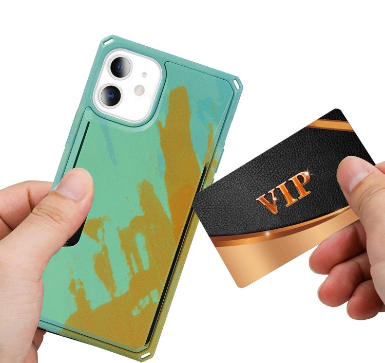 For iPhone 12 / 12 Pro Watercolor Painted Armor Shockproof PC Hard Case with Card Slot