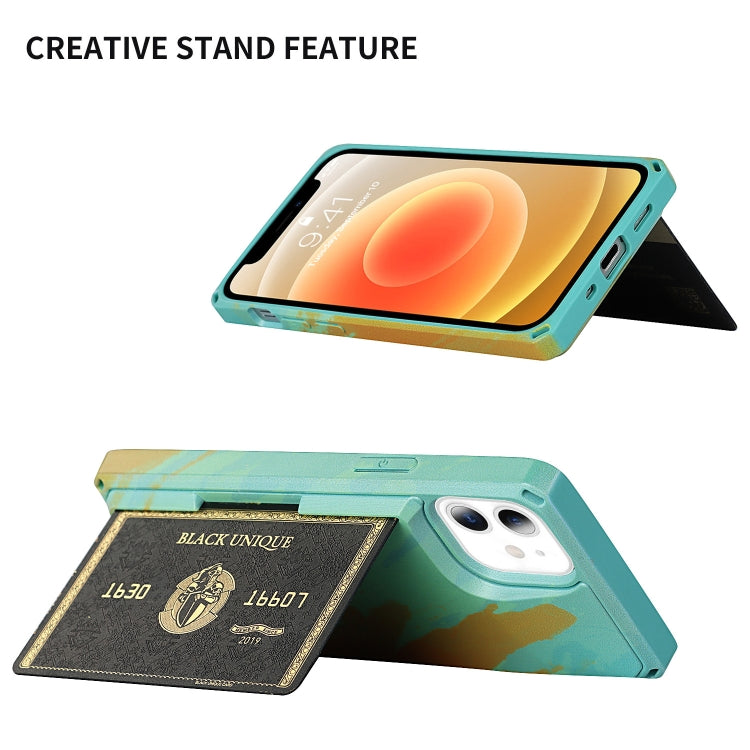 For iPhone 12 / 12 Pro Watercolor Painted Armor Shockproof PC Hard Case with Card Slot