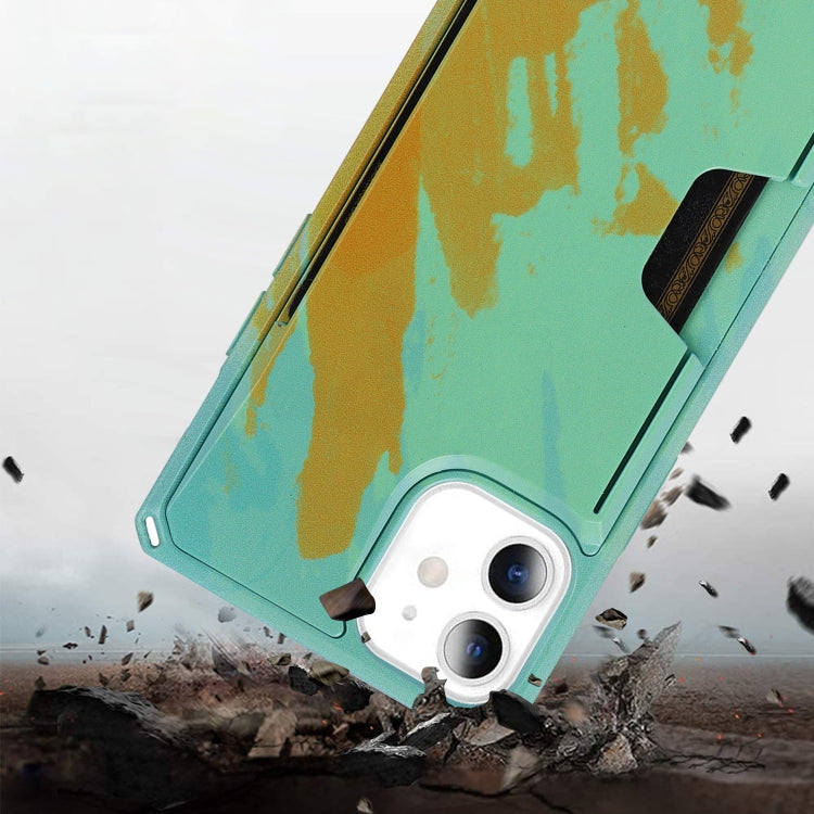 For iPhone 12 / 12 Pro Watercolor Painted Armor Shockproof PC Hard Case with Card Slot