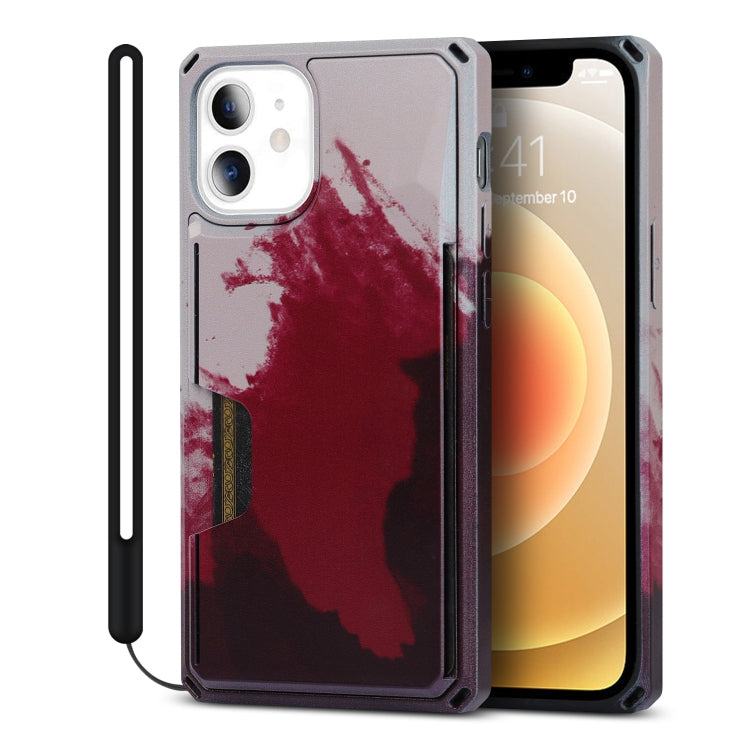 For iPhone 12 / 12 Pro Watercolor Painted Armor Shockproof PC Hard Case with Card Slot