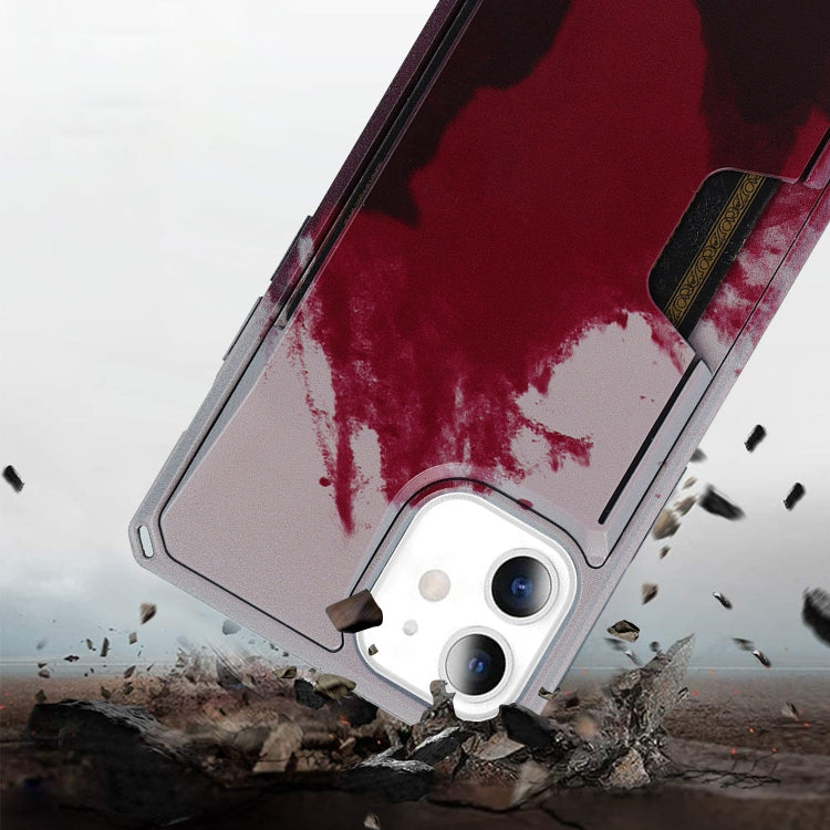For iPhone 12 / 12 Pro Watercolor Painted Armor Shockproof PC Hard Case with Card Slot