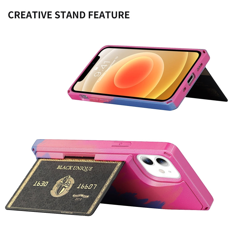 For iPhone 12 / 12 Pro Watercolor Painted Armor Shockproof PC Hard Case with Card Slot