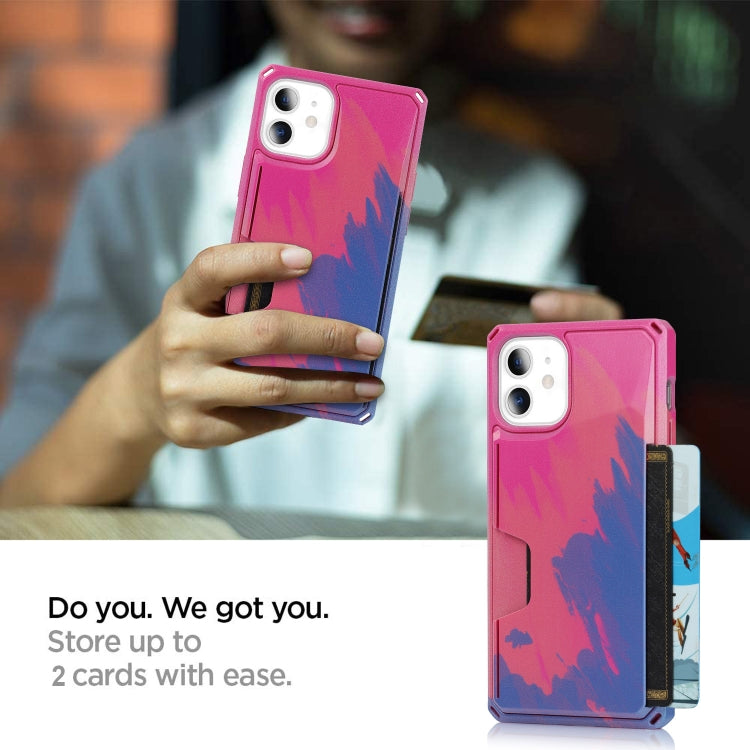 For iPhone 12 / 12 Pro Watercolor Painted Armor Shockproof PC Hard Case with Card Slot